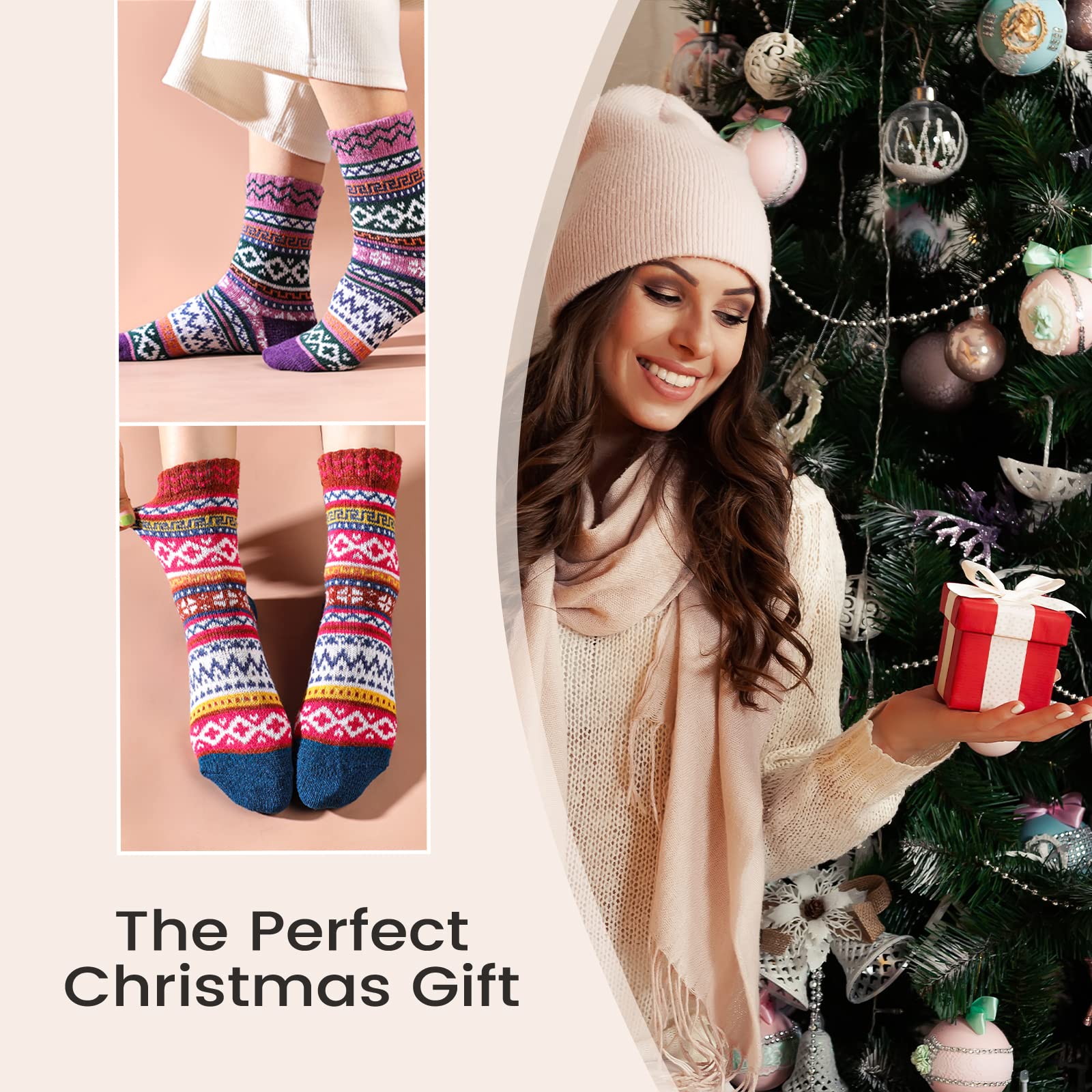 5 Pairs Warm Winter Wool Socks for Women & Men - Soft Cozy Knit Thermal Socks - Perfect for Hiking, Snow Boots & Cold Weather Gifts