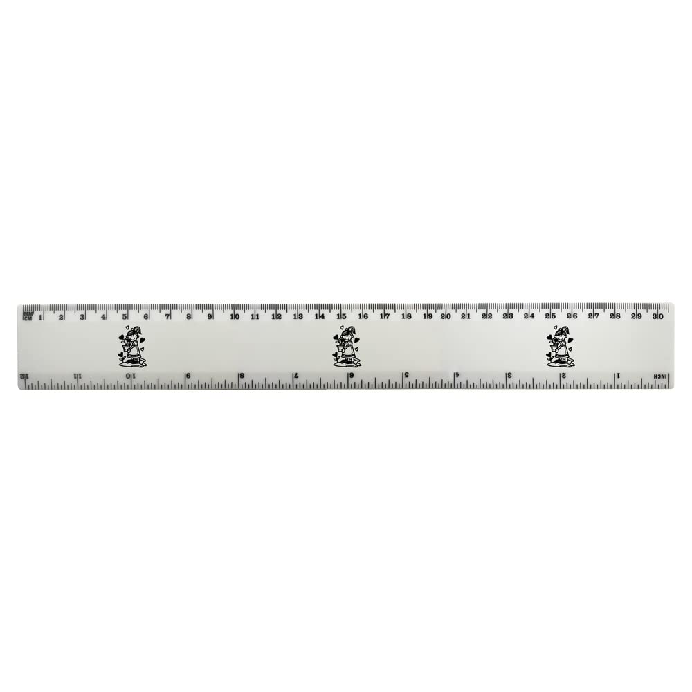 Azeeda 12 Inch White Plastic Ruler with Girl Holding Heart Flowers Design - Perfect for School, Office, and DIY Craft Projects (RL00065787)