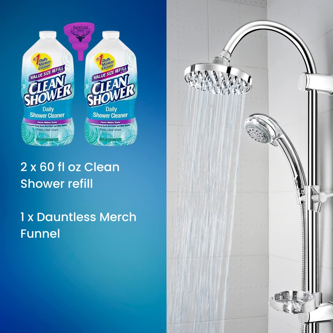 Daily Shower Cleaner Refill 60 fl oz (2 Pack) with Bonus Funnel - Eliminates Soap Scum & Hard Water Stains | Perfect for Bathroom, Tile & Glass Shower Doors Cleaning