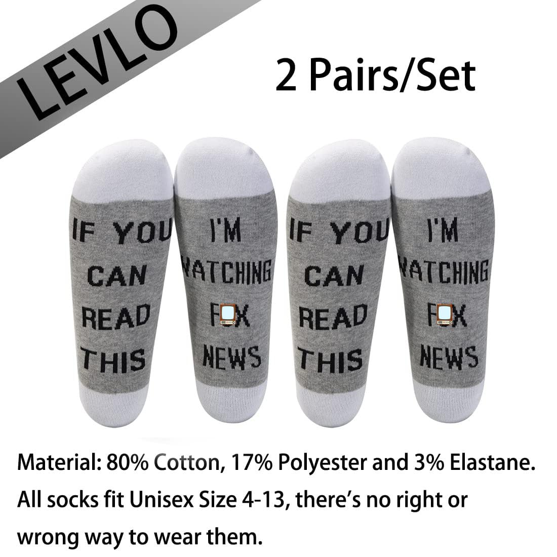 LEVLO Fox Socks - If You Can Read This I'm Watching Fox - Cute Cotton Socks for Women & Men - Perfect Gift for Fox Lovers - Great for Casual Wear, Cosplay & Animal Theme Parties