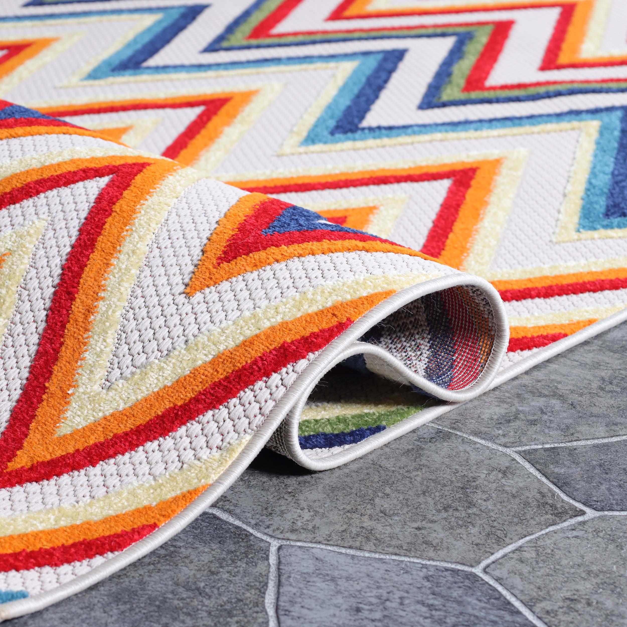 Acacia Geometric Zigzag Modern Indoor/Outdoor Area Rug or Runner - Non-Slip Boho Chic Carpet for Living Room, Bedroom, Patio & Hallway Decor