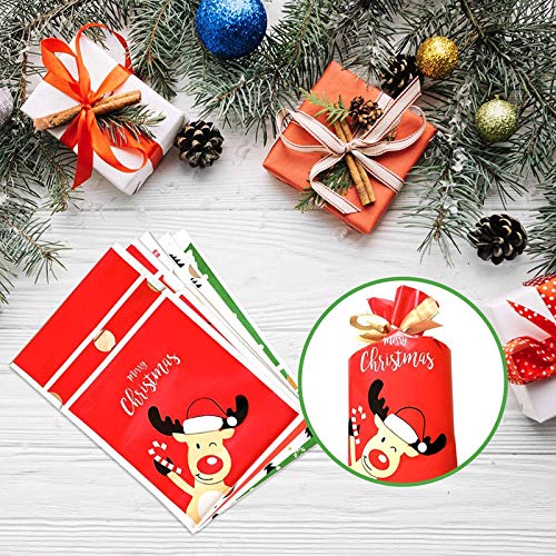 50 Pcs Christmas Candy Treat Bags - Red Tree Design Plastic Drawstring Gift Bags for Holiday Parties, Birthday, Wedding Favors & Snack Wrapping | Perfect for Xmas Gifts, Classroom Treats & Office Celebrations