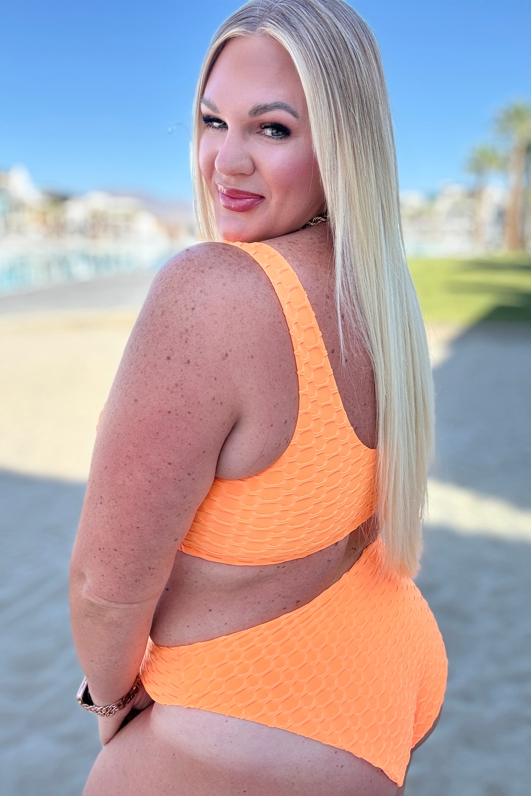 Oh So Orange Women's Swim Top - High Neck Bikini Top for Swimming, Surfing & Beach Vacation - UPF 50+ Sun Protection & Adjustable Straps