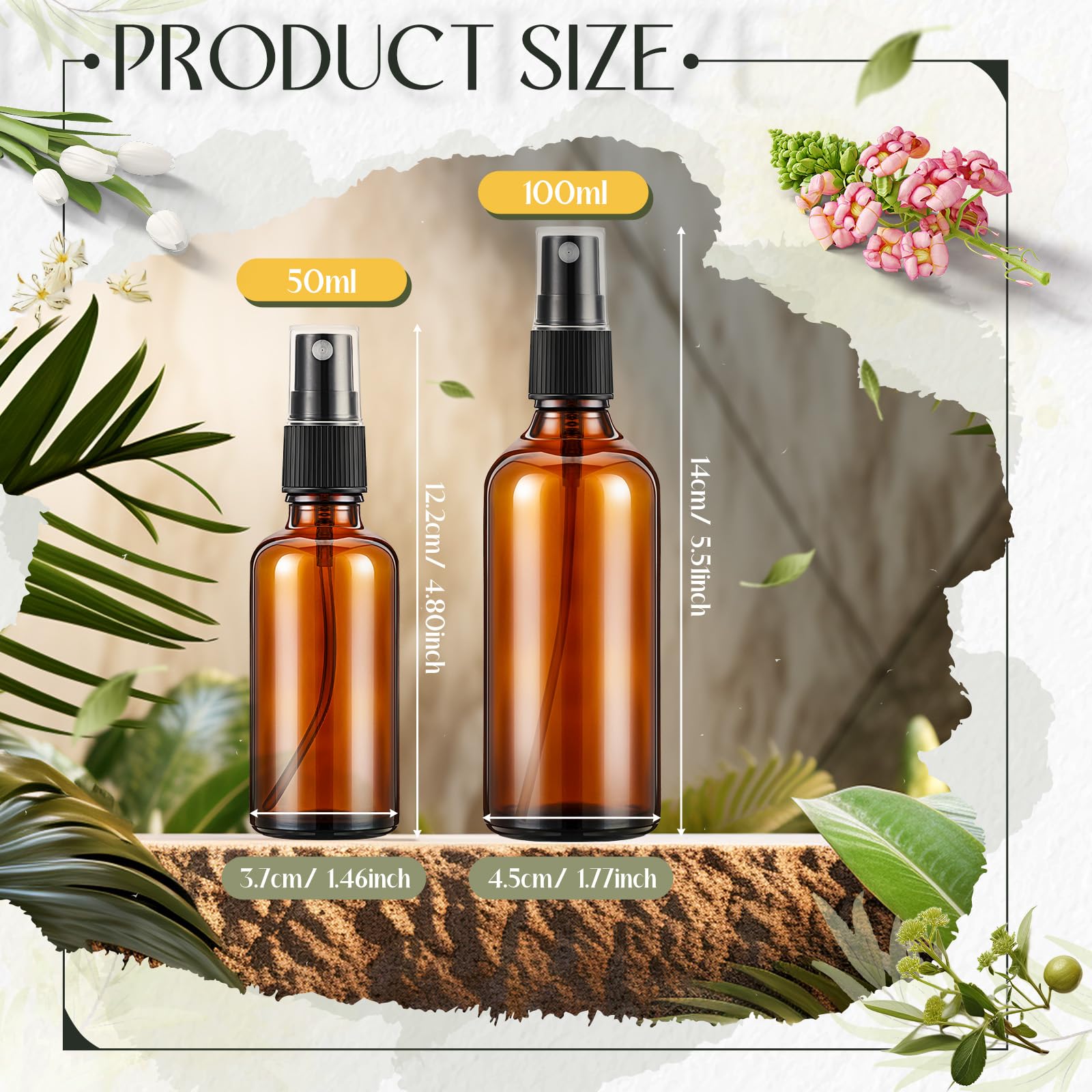 24-Pack 2oz & 4oz Amber Glass Spray Bottles - Essential Oil Bottles, Fine Mist Cosmetic Sprayers, Empty Perfume Bottles for Hair, Face, Body & Makeup - Perfect for Home, Travel & DIY Beauty Products