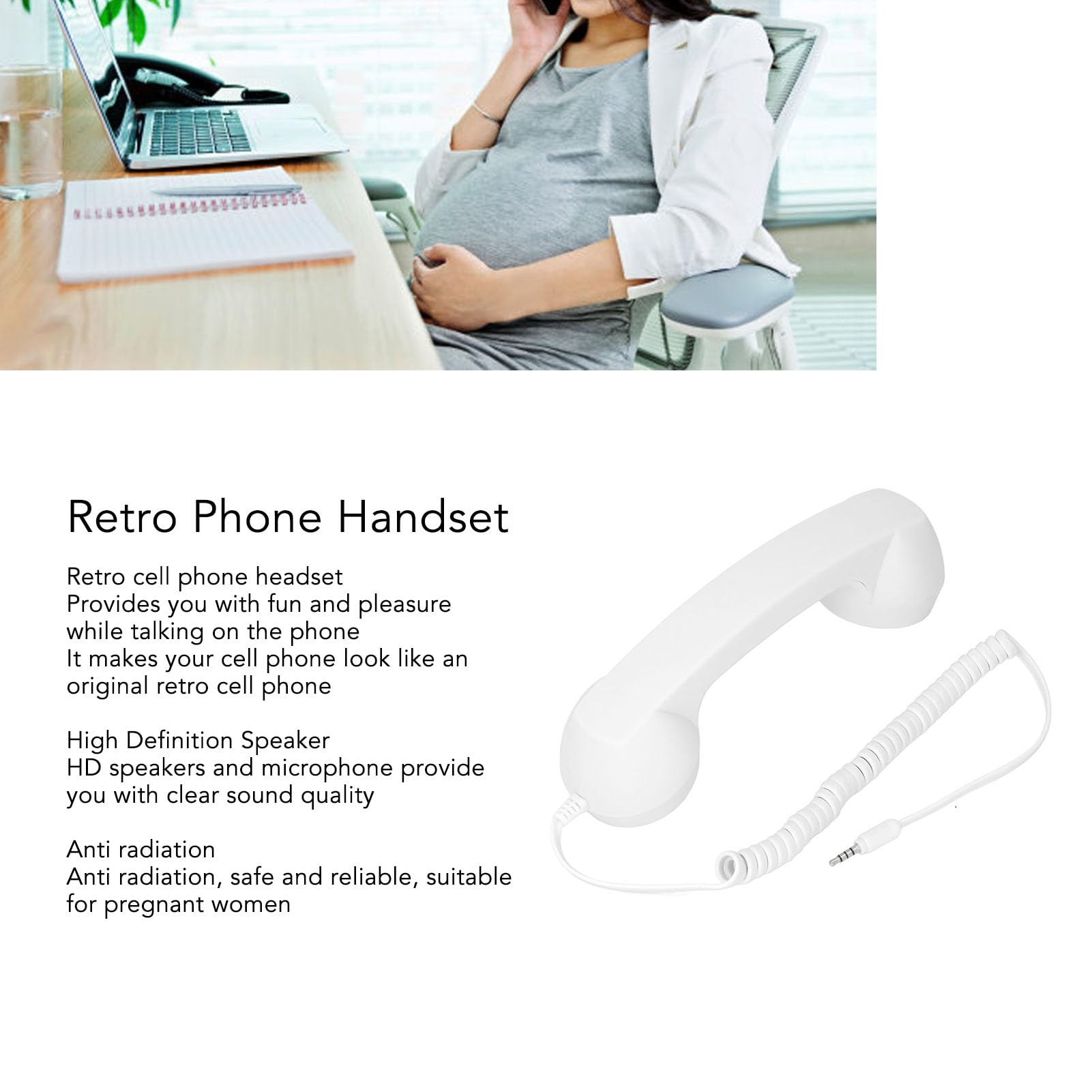 Vintage 3.5mm Retro Phone Handset - Crystal Clear Sound for iPhone & Smartphones - Perfect for Office, Home & Call Centers (White)