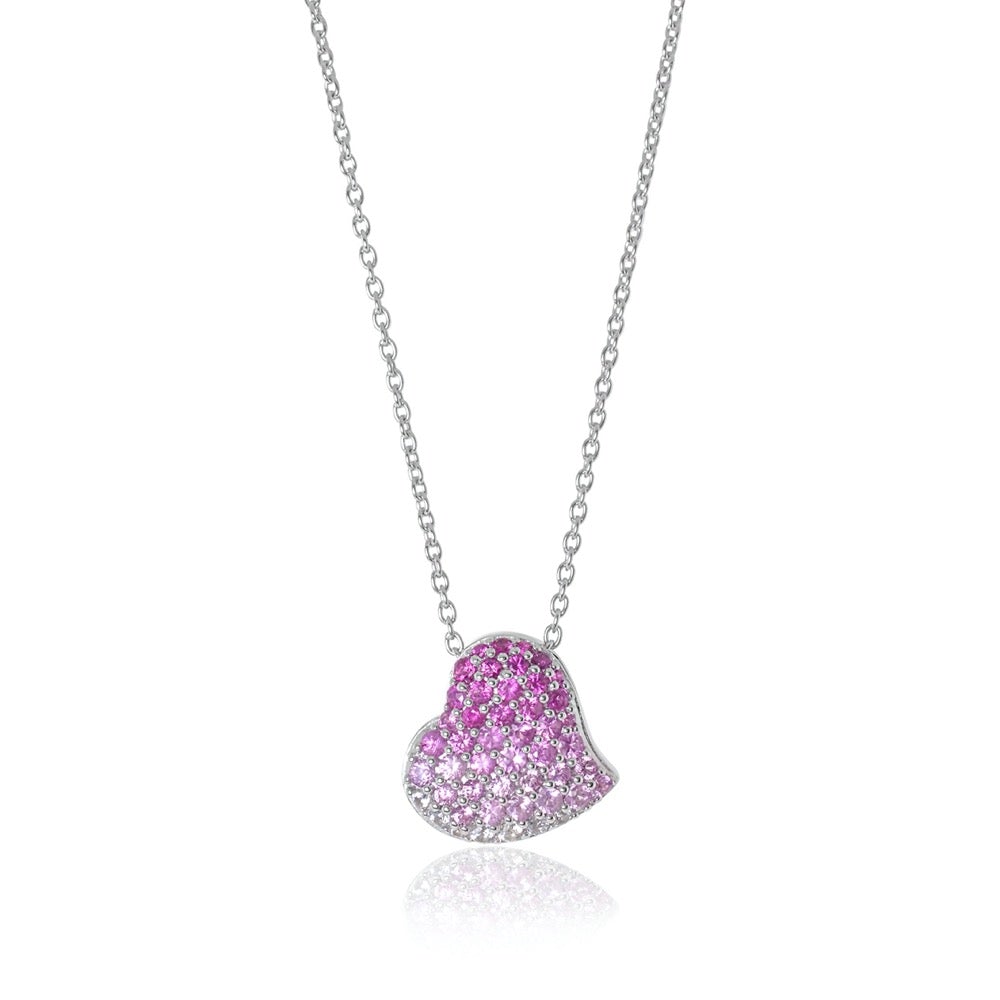 Pink Ombre Ruby & Sapphire Heart Pendant Necklace - Elegant 14K Gold Jewelry for Women | Perfect Gift for Valentine's Day, Anniversary & Romantic Occasions