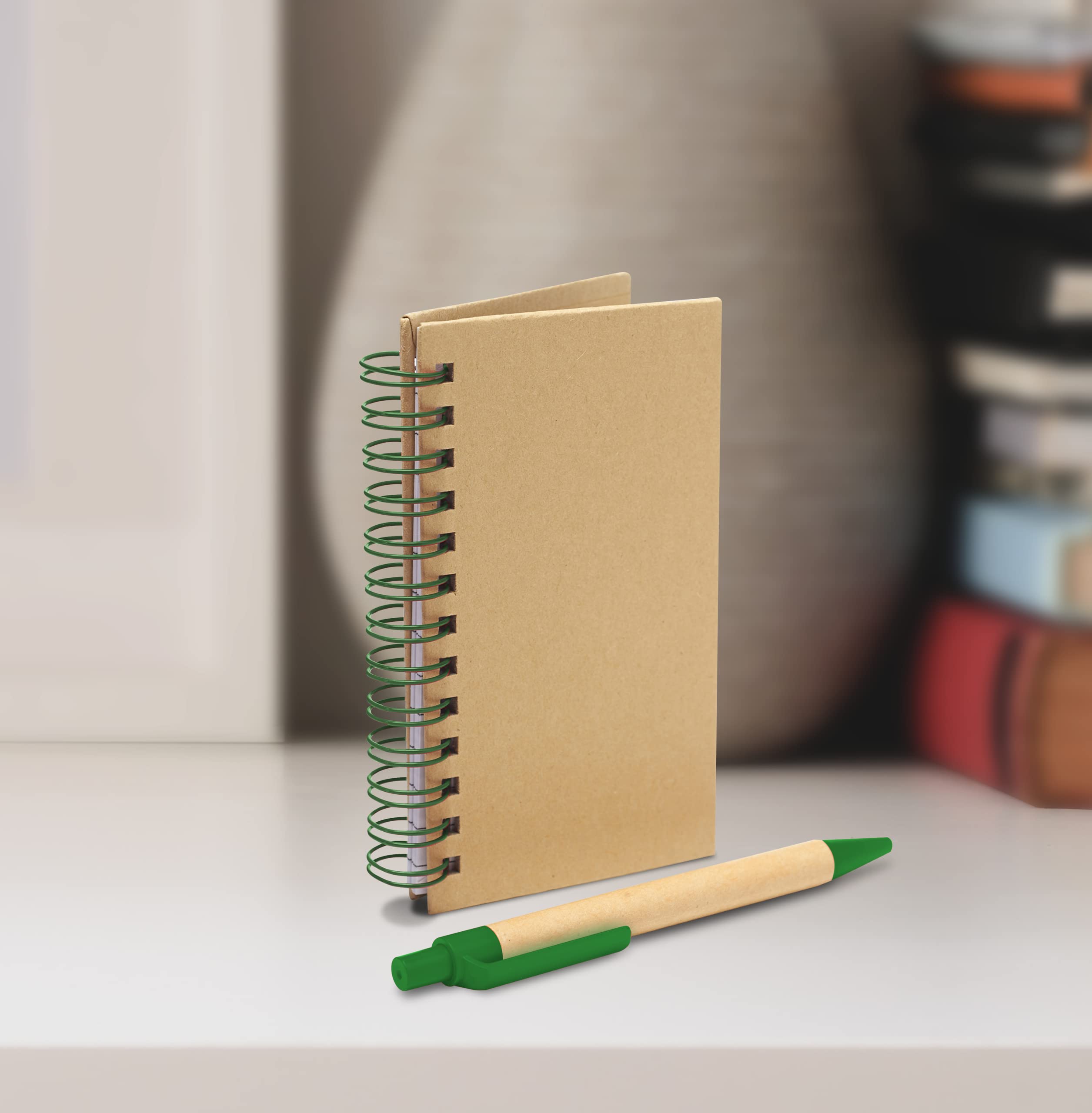 10-Pack Mini Spiral Notebooks with Black Ink Pens - Bulk School Supplies for Students, Office Workers & Home Use - Compact Green Journals for Note Taking, Journaling & Gift Giving