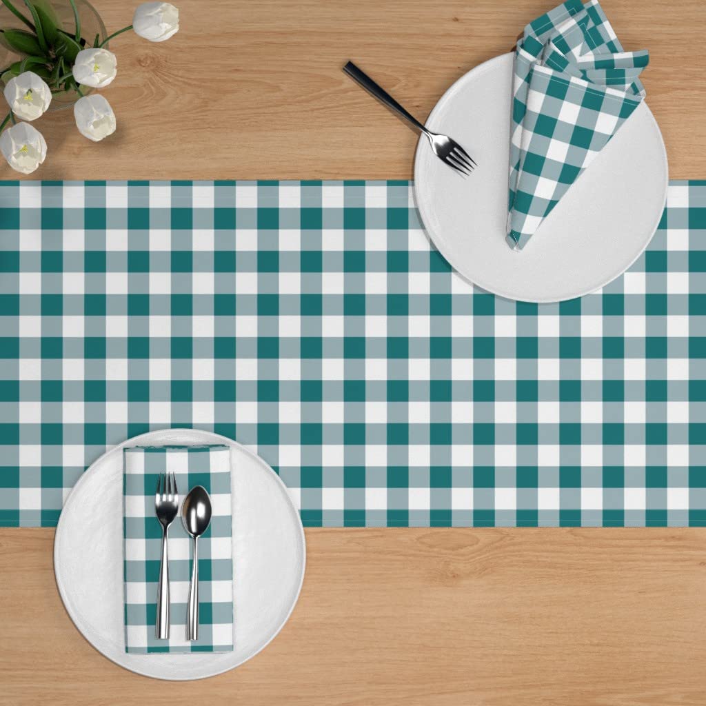 Custom Green Buffalo Check Plaid Print Cotton Sateen Table Runner 108