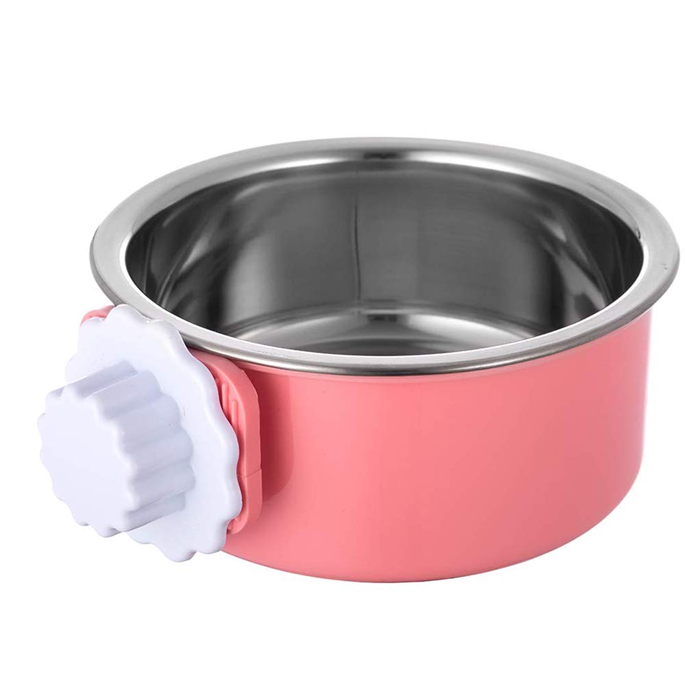 Stainless Steel Hanging Dog Bowl with Removable Hook - Durable Pet Food & Water Dish for Crate, Cage, or Coop - Perfect for Travel, Camping, and Home Use (Pink)