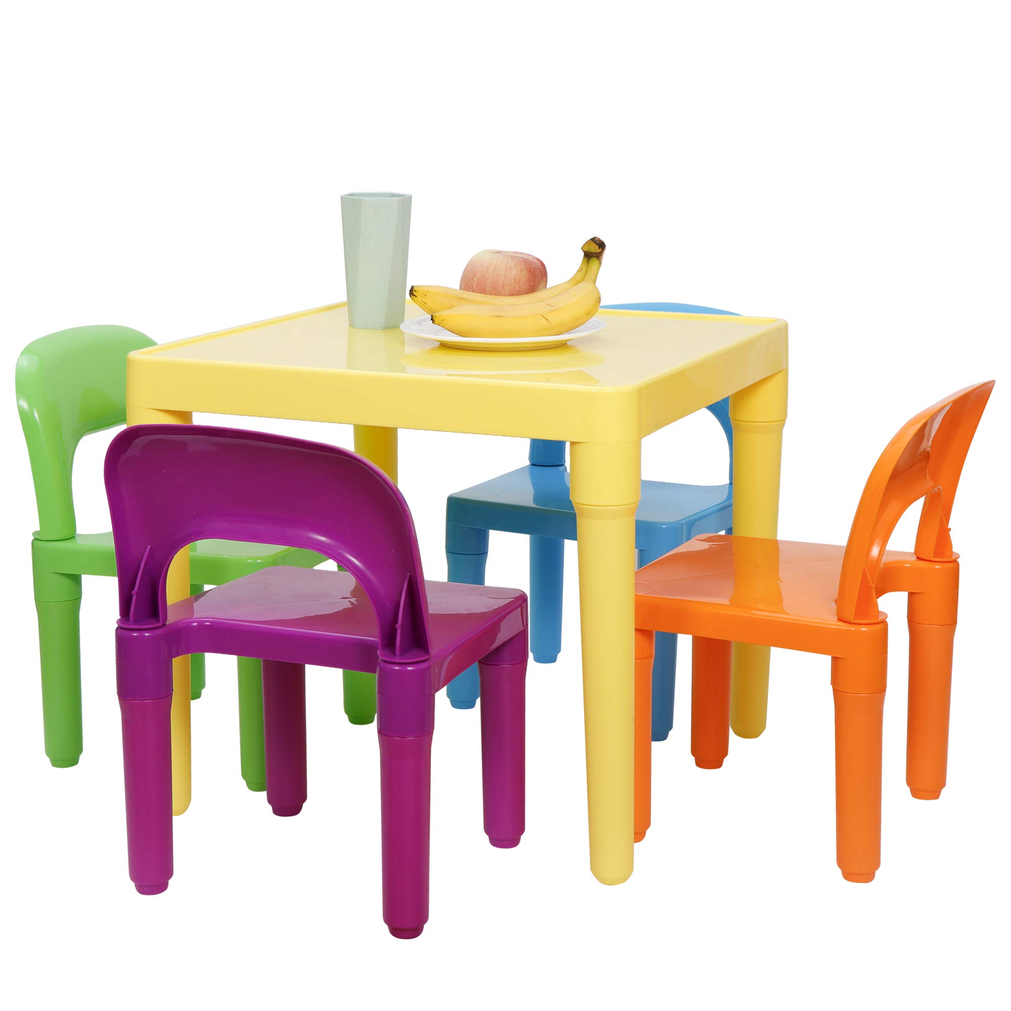 ZENY Kids Plastic Table and 4 Chairs Set - Colorful Playroom Furniture for Reading, Training, Arts & Crafts | Perfect for Toddler Activities, Preschool Learning & Home Play Area