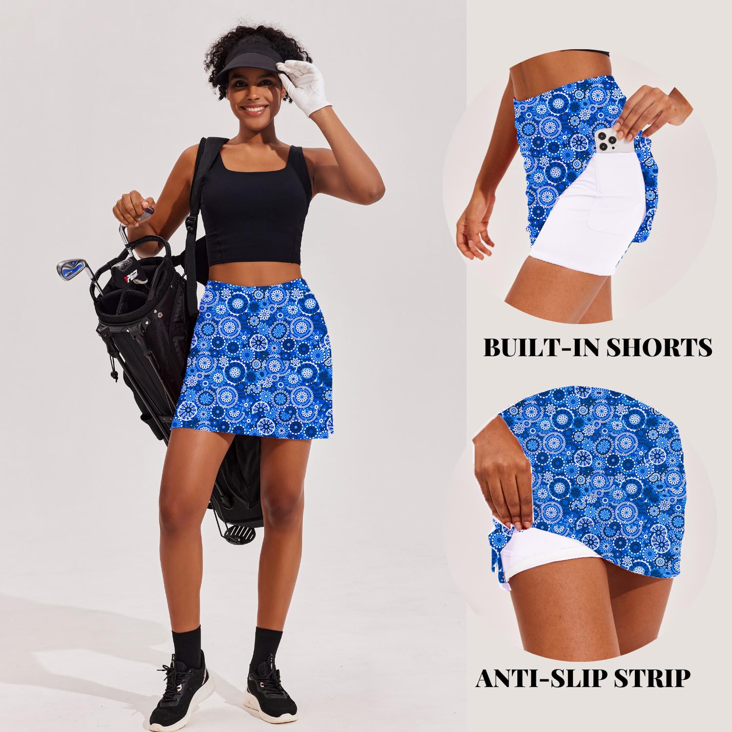 Ekouaer Women's Athletic Skorts - Lightweight Golf Skirts with Inner Shorts & Pockets for Tennis, Workout, Sports & Pickleball | Perfect for Golf, Running, Yoga & Gym Activities