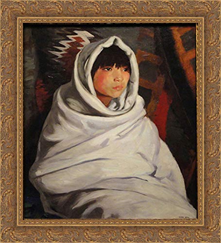 Robert Henri Indian Girl In White Blanket 20x22 Gold Ornate Wood Framed Canvas Art - Perfect for Living Room, Bedroom, and Office Wall Decor
