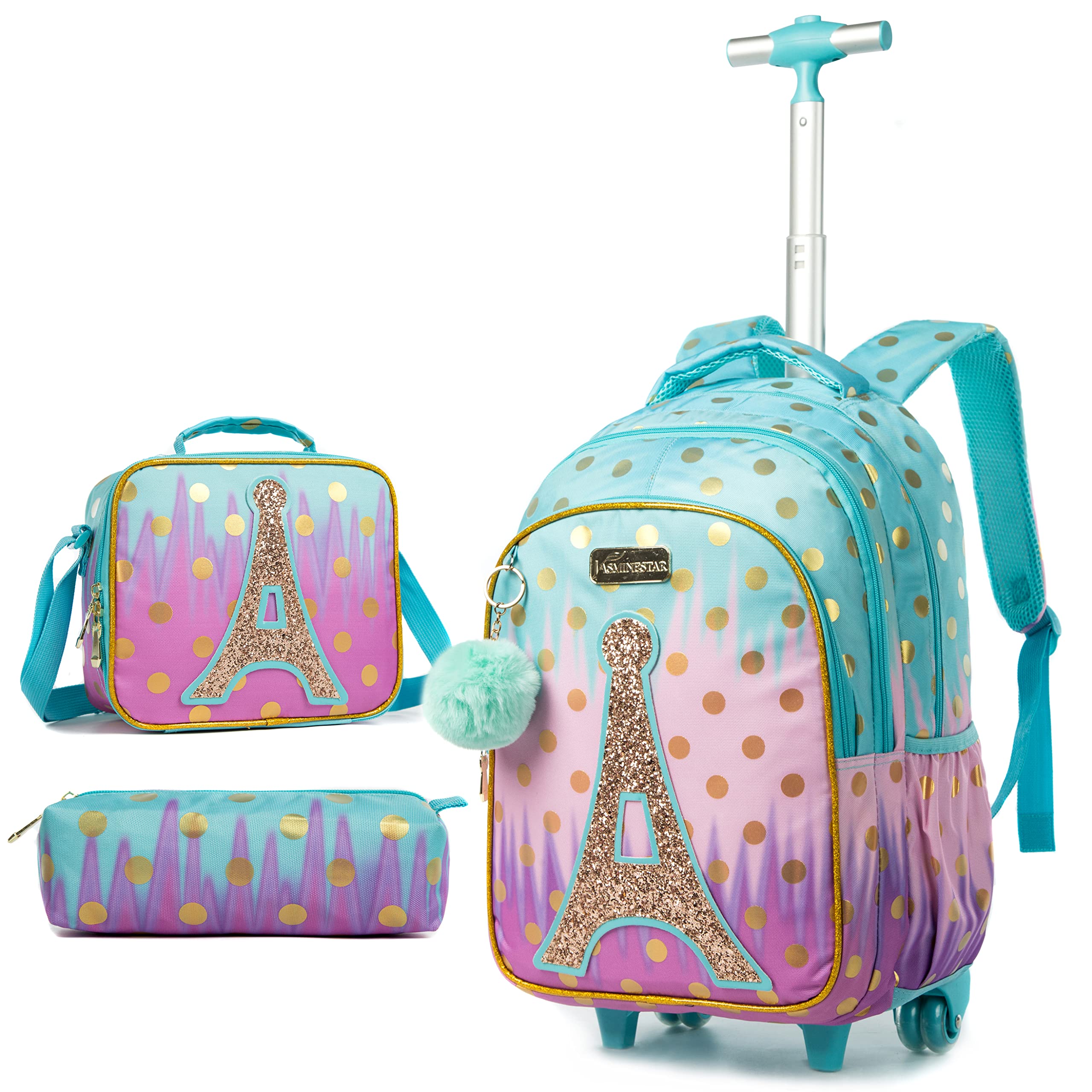 MOHCO 18 Inch Rolling Backpack with Lunch Bag & Pencil Case - Wheeled School Backpack for Boys & Girls - Perfect for Travel, School & Daily Commute
