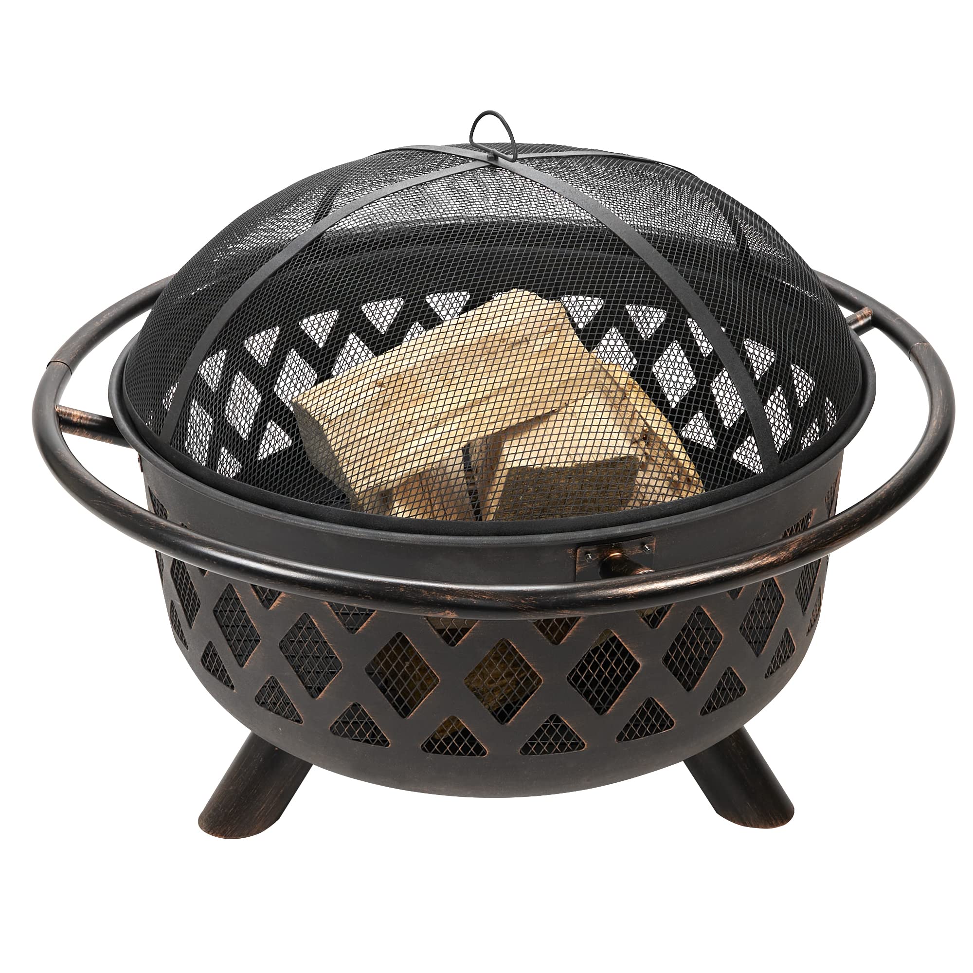 Wood Burning Outdoor Fire Pit with Lattice Design - Oil Rubbed Bronze Fire Bowl for Backyard, Patio, Camping & Garden Gatherings