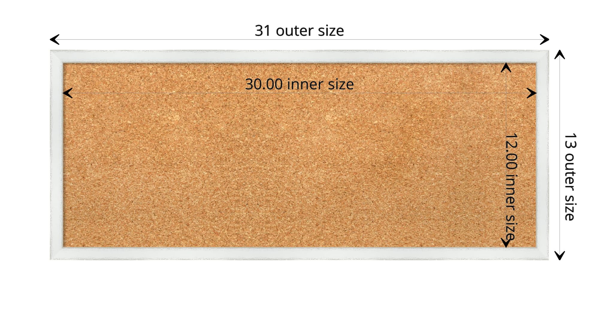Amanti Art 13x31 Natural Cork Board with White Wood Frame - Rustic Office & Home Decor for Vision Boards, Notes & Photos - Perfect for Wall Organization, Bulletin Boards & Displaying Memories