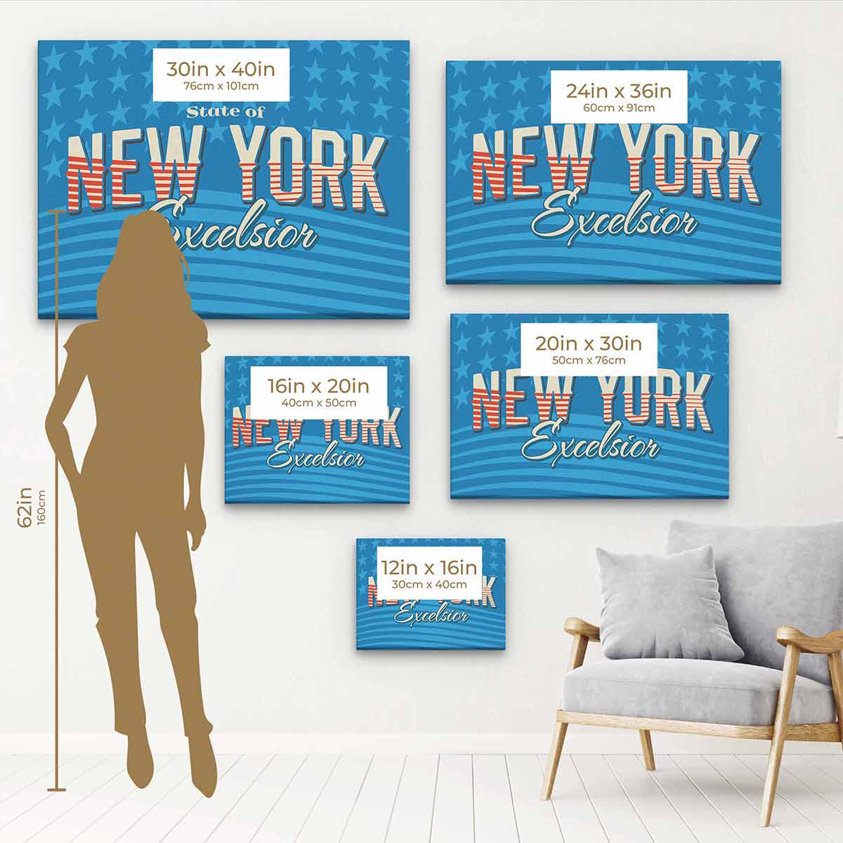 Blue New York Skyline Wall Art Canvas Print - 96x48 Inches Modern Cityscape Decor for Living Room, Bedroom & Office