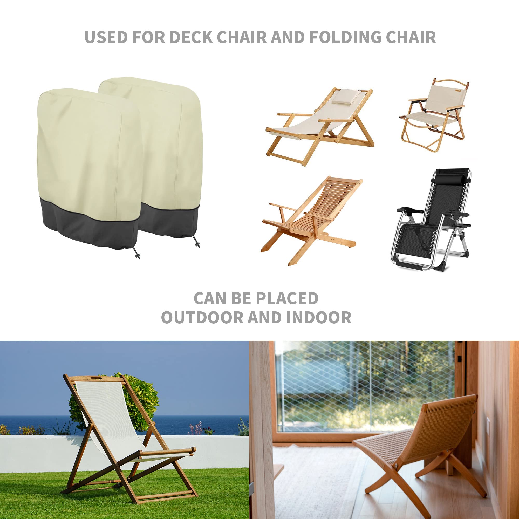 2Pcs Waterproof Zero Gravity Chair Covers - Outdoor Dustproof Folding Chair Protector for Patio, Lawn, Poolside - Includes Storage Bag (28