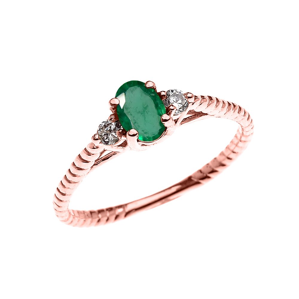 Elegant Rose Gold Dainty Emerald Solitaire Rope Design Engagement & Promise Ring for Women | Perfect for Proposals, Anniversaries & Special Occasions