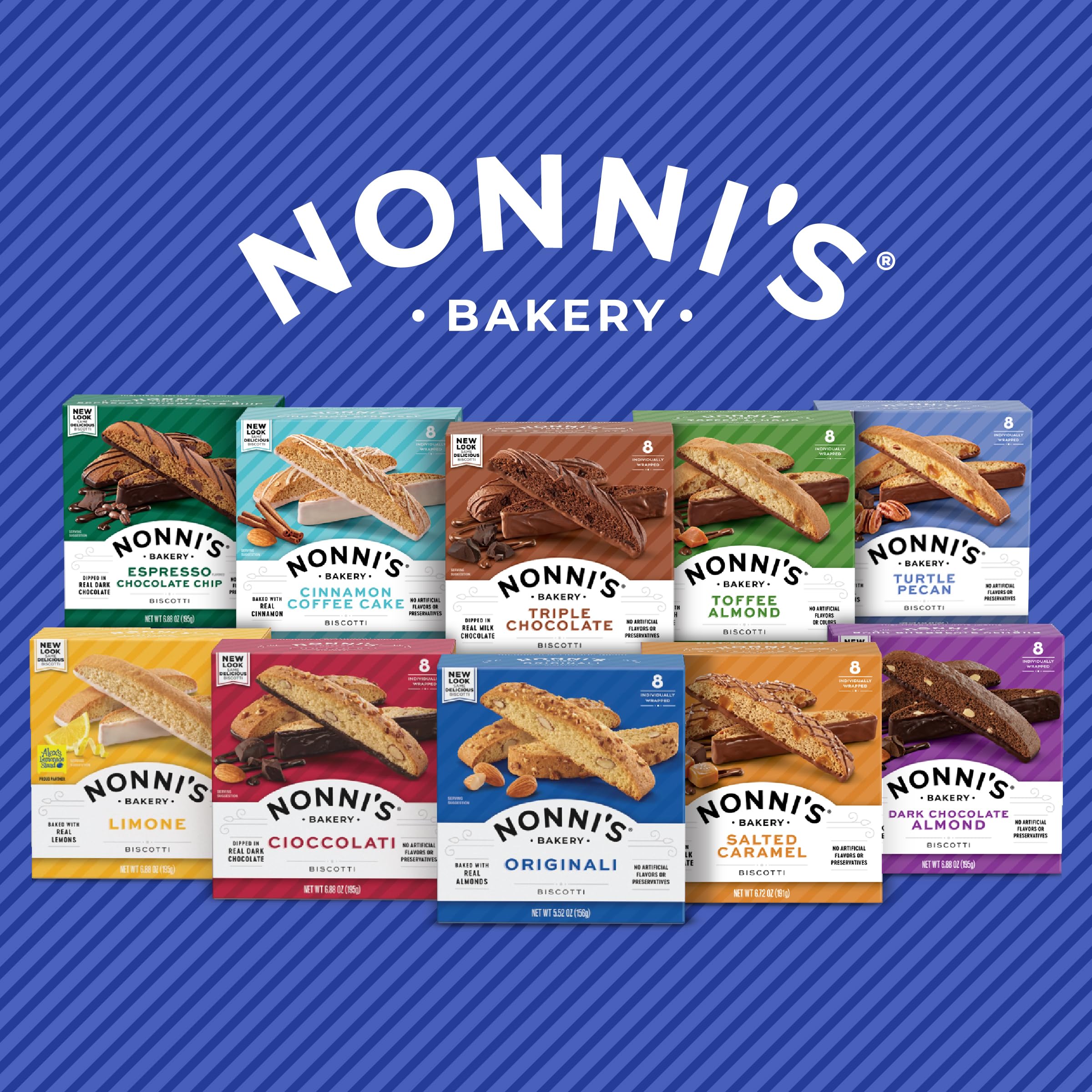 Nonni's Toffee Almond Biscotti Italian Cookies - 6 Pack (6.88 oz Each) - Milk Chocolate Dipped Biscotti with English Toffee & Almond Bits - Individually Wrapped for Freshness - Perfect for Coffee Pairing, Gift Giving & Dessert Platters