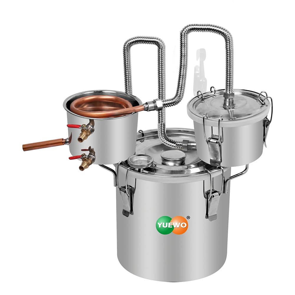 YUEWO 5 Gallon Alcohol Still - 3 Pot Copper Distiller Kit for Home Brewing Whisky, Wine, Brandy & Essential Oils | DIY Spirits Making Equipment for Beginners & Enthusiasts | Perfect for Home Bars, Craft Distilleries & Small Batch Production