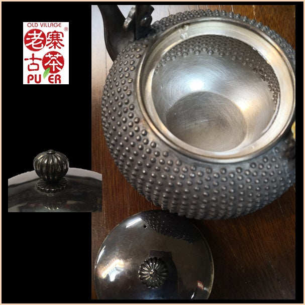 Premium Japanese Silver Teapot - Handcrafted Pure Silver Kettle with Chrysanthemum Lid & Hail Pattern Design - Perfect for Tea Ceremonies, Home Decor & Luxury Gifts