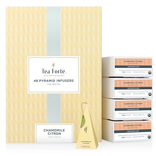 Tea Forte Chamomile Citron Herbal Tea - 48 Pyramid Infuser Sachets Bulk Pack | Relaxing Caffeine-Free Tea for Stress Relief, Gifts & Daily Wellness