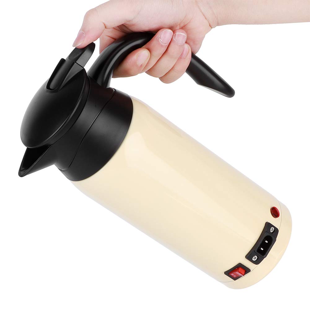 Electric Tea Kettle 800ml - Stainless Steel Car Travel Kettle with Auto Shut-Off - Portable Hot Water Kettle for Road Trips, Camping & Office (Cream)