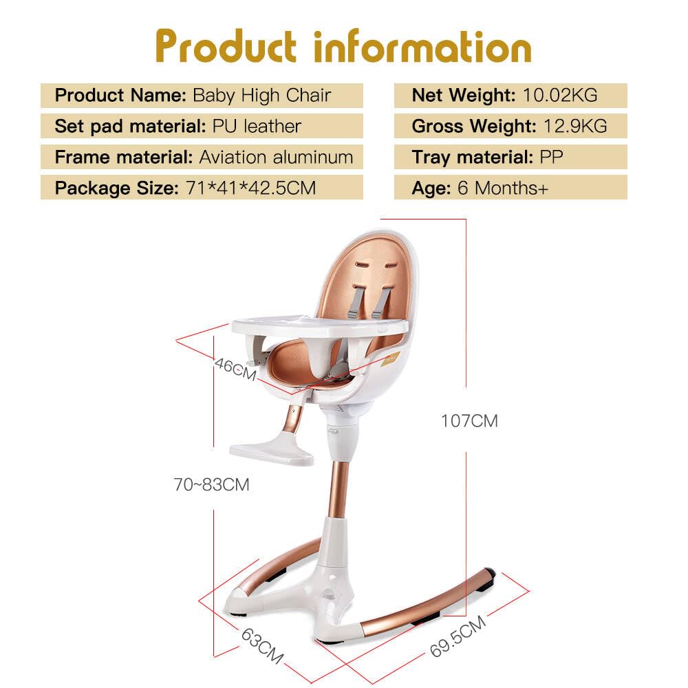 Premium Adjustable Baby High Chair with Double Tray - Ergonomic Lift Height & Seat Angle for Comfortable Feeding - Luxury White Gold Design for Modern Nurseries - Perfect for Mealtime, Playtime & Learning Activities
