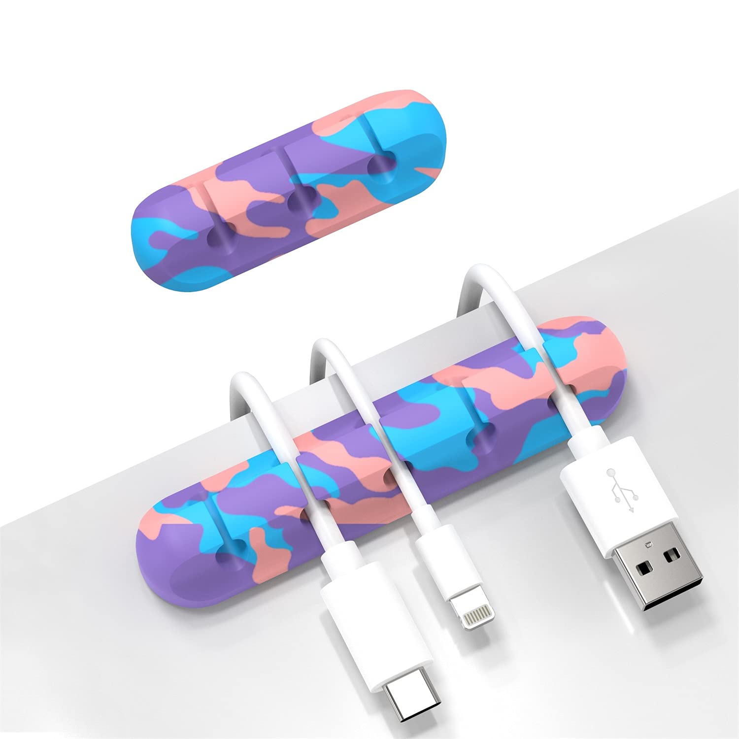Cable Organizer Set - 5 Pack Colorful Cord Clips with 3 Slots for USB, Charger & Headphone Wires | Neat Home Office Desk & Car Cable Management Solution