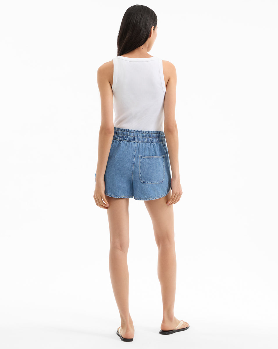 Women's High Waisted Denim Drawstring Shorts - Comfortable Stretch Jeans Shorts for Summer Casual Wear, Beach, and Travel