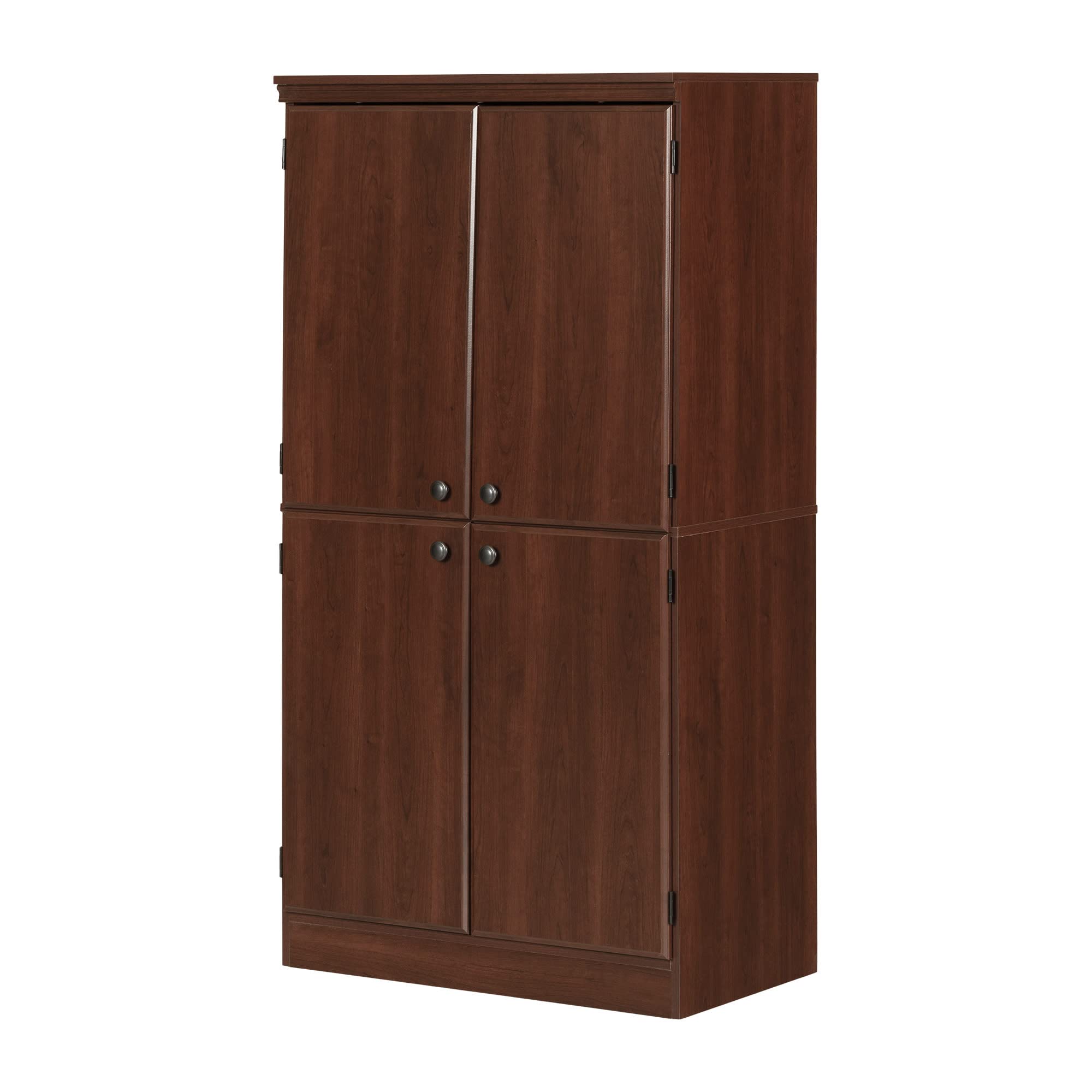 South Shore Tall 4-Door Storage Cabinet with Adjustable Shelves in Royal Cherry Finish - Perfect for Home Office, Living Room, and Bedroom Organization