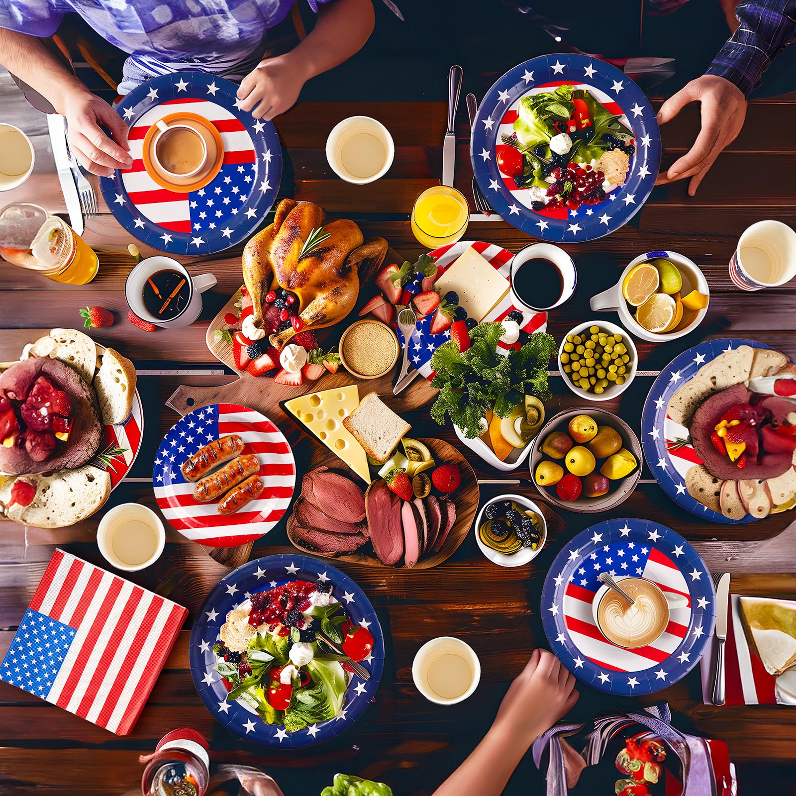 96Pcs Patriotic Paper Plates & Napkins Set - American Flag Themed Disposable Party Supplies for 4th of July, Veterans Day, Memorial Day & Election Decorations - Perfect for BBQ, Picnic, Backyard Parties & Patriotic Celebrations