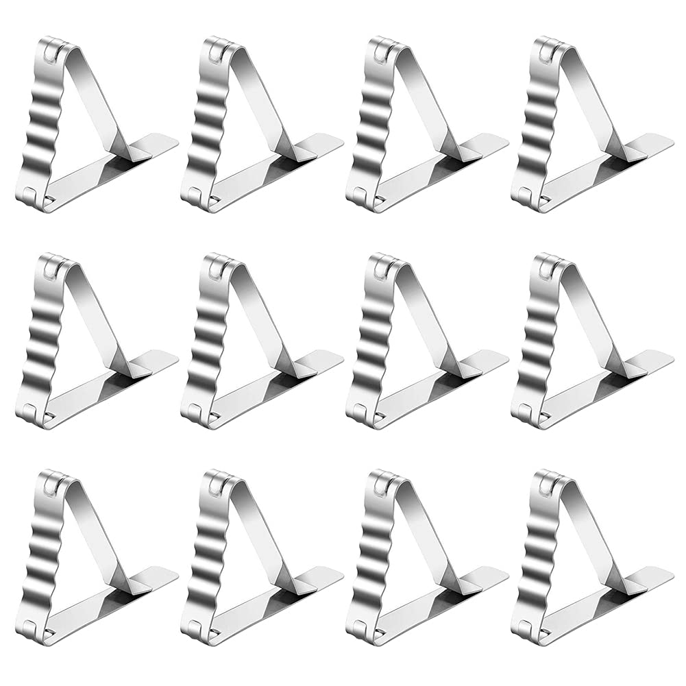 12PCS Stainless Steel Tablecloth Clips - Heavy Duty Picnic Table Clamps for Outdoor Dining, Party Decor & Windproof Table Cover Holders - Perfect for BBQs, Camping & Home Use