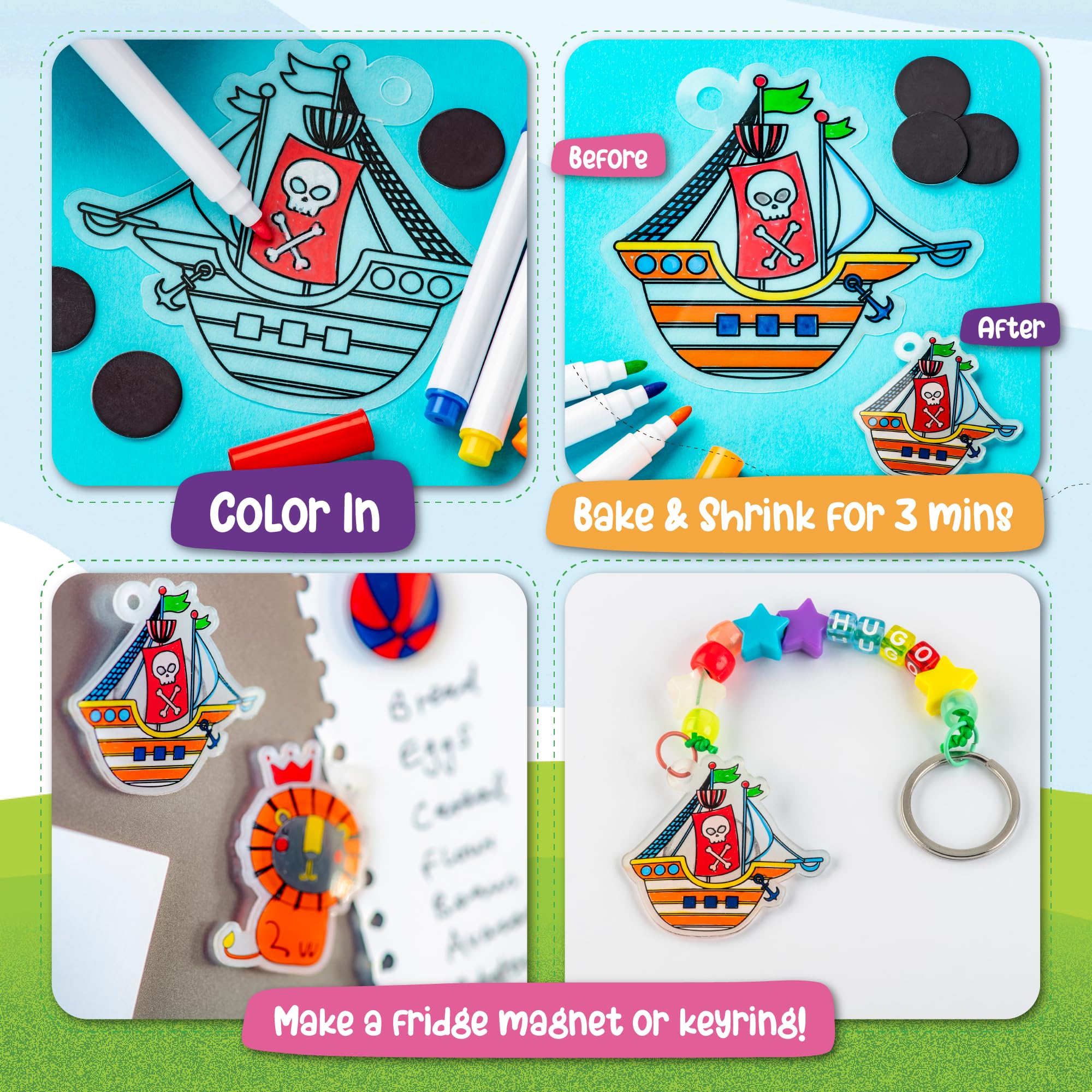 Original Stationery Art Adventure Shrink It Studio - DIY Keychain Maker Kit with 110+ Pieces for Kids & Boys to Create Custom Charms | Fun Shrink Art Craft Set for Birthday Gifts, Party Favors & Creative Playtime