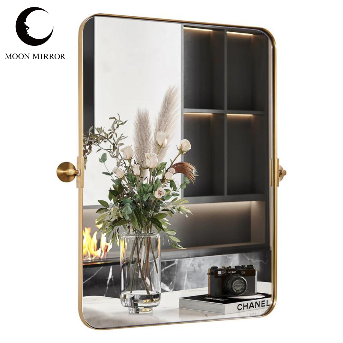 Modern Gold Tilting Rectangle Pivot Mirror - Stainless Steel Frame Bathroom Wall Mirror for Vanity, Makeup & Home Decor - Perfect for Powder Rooms, Bedrooms & Entryways