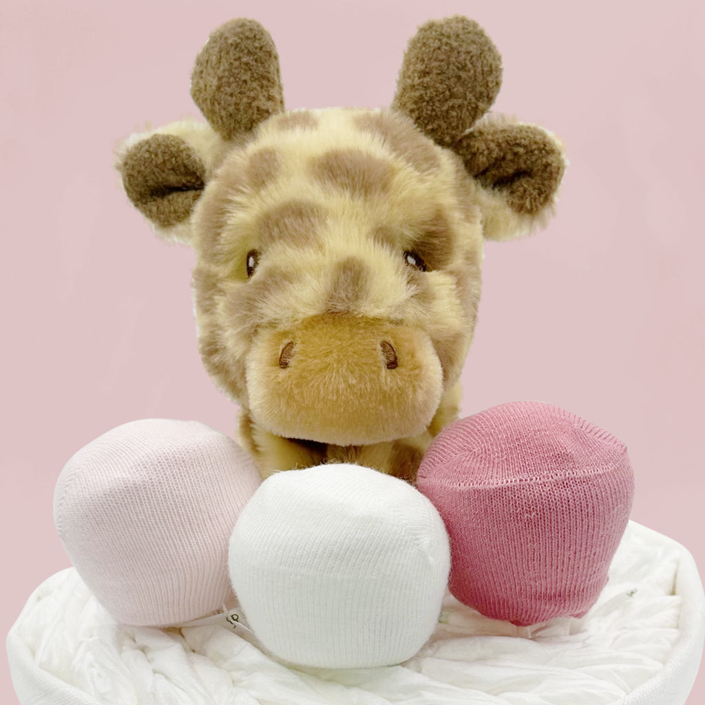 Pink Georgie Giraffe Diaper Cake - Unique Baby Shower Gift for Girls, Newborn Essentials, Gender Reveal Party Decor, Nursery Decoration