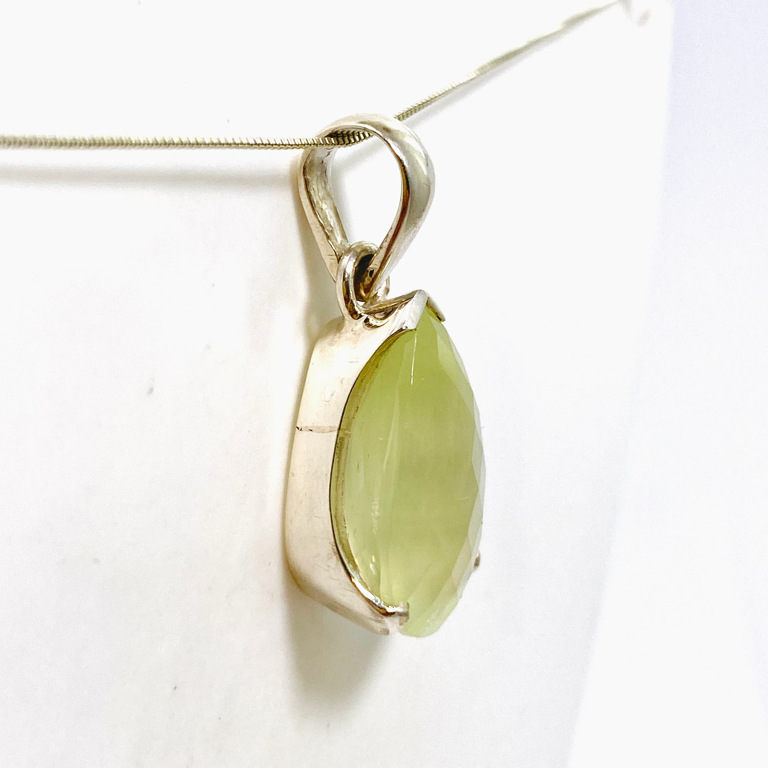 Prehnite Teardrop Checkerboard Faceted Pendant Necklace - Natural Gemstone Jewelry for Women - Perfect for Boho Style, Meditation & Spiritual Healing