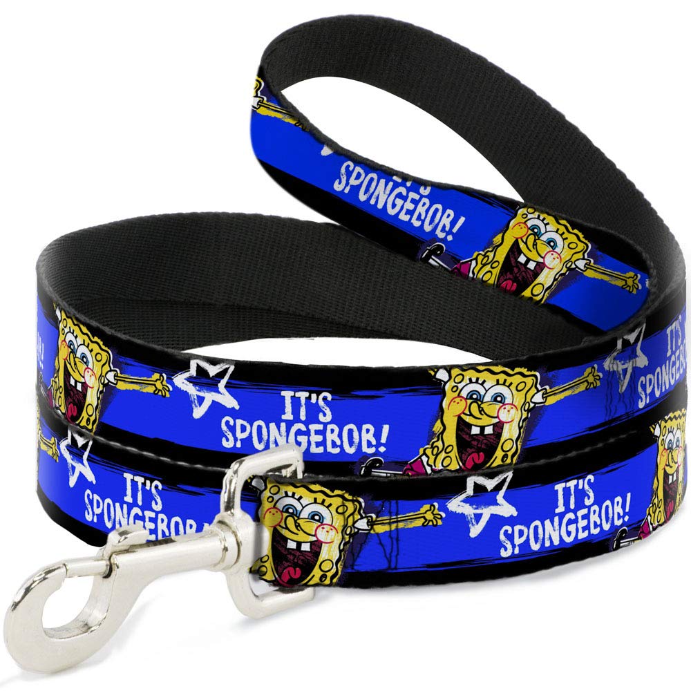SpongeBob Themed Dog Leash - 6 Feet Long, 0.5 Inch Wide, Black Blue White Striped Pattern - Perfect for Walking, Training, and Outdoor Adventures with Your Pet