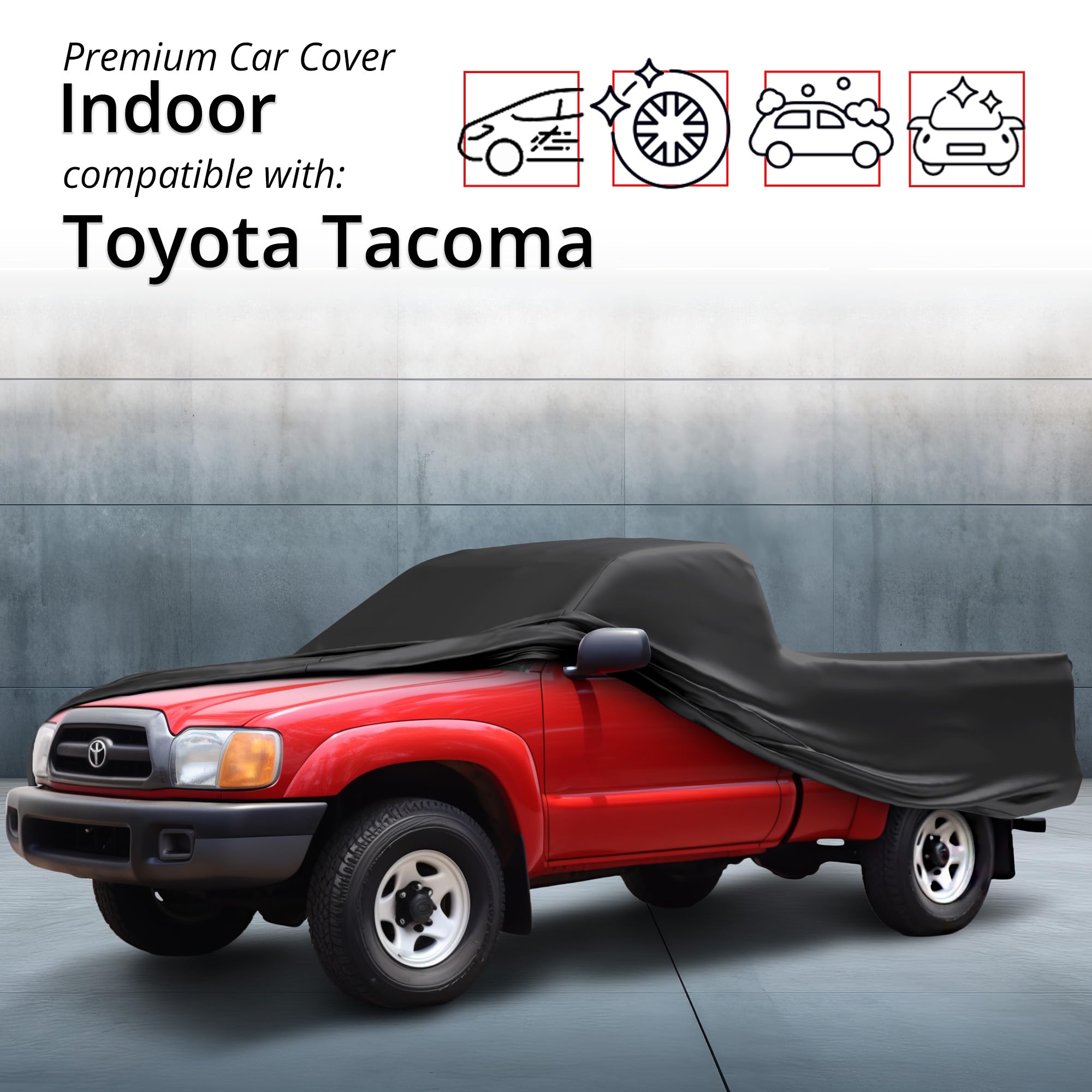 Scratch-Resistant Indoor Car Cover for 1995-2004 Toyota Tacoma Xtracab (6' Bed) - Black Satin Ultra Soft Truck Cover with Warranty | Weatherproof Protection for Parking Garages & Driveway Storage