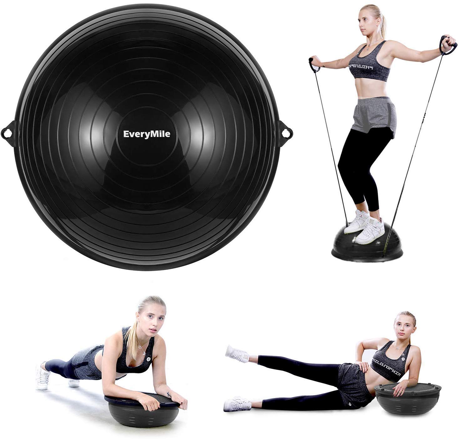 EVERYMILE 23.6 Inch Anti-Slip Balance Ball with Resistance Bands & Pump - Stability Yoga Exercise Ball for Core Training, Home Gym Workouts - Perfect for Pilates, Physical Therapy, and Office Seating