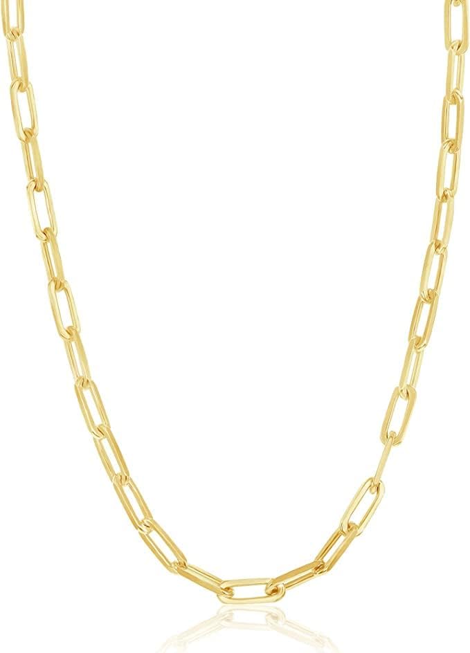 Beaux Bijoux Paperclip Chain Necklace for Women - Sterling Silver & 14k Gold Plated Trendy Layering Necklace | Adjustable Width & Length | Italian Crafted Fine Jewelry | Perfect for Everyday Wear, Office Style & Gift Giving
