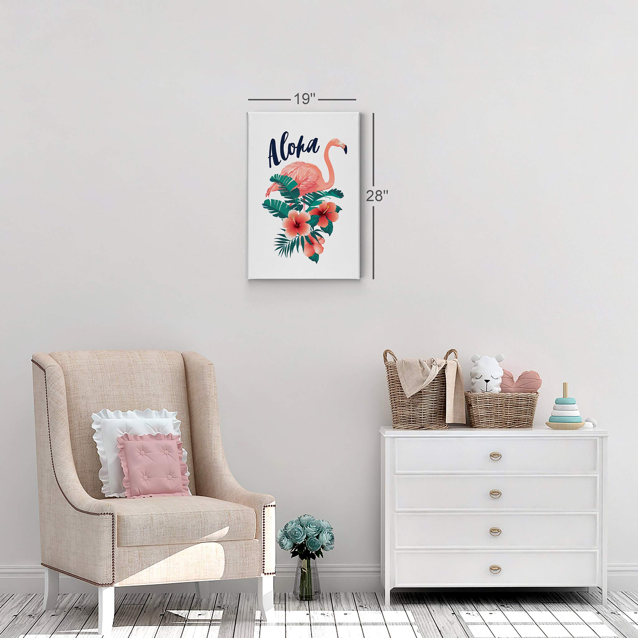 Aloha Flamingo Wall Art Canvas Print - Tropical Nursery Decor, Kids Room Decor, Baby Room Decor - 40x30 Inch Ready to Hang Made in USA - Perfect for Beach Themed Bedroom, Hawaiian Inspired Nursery & Tropical Home Decor