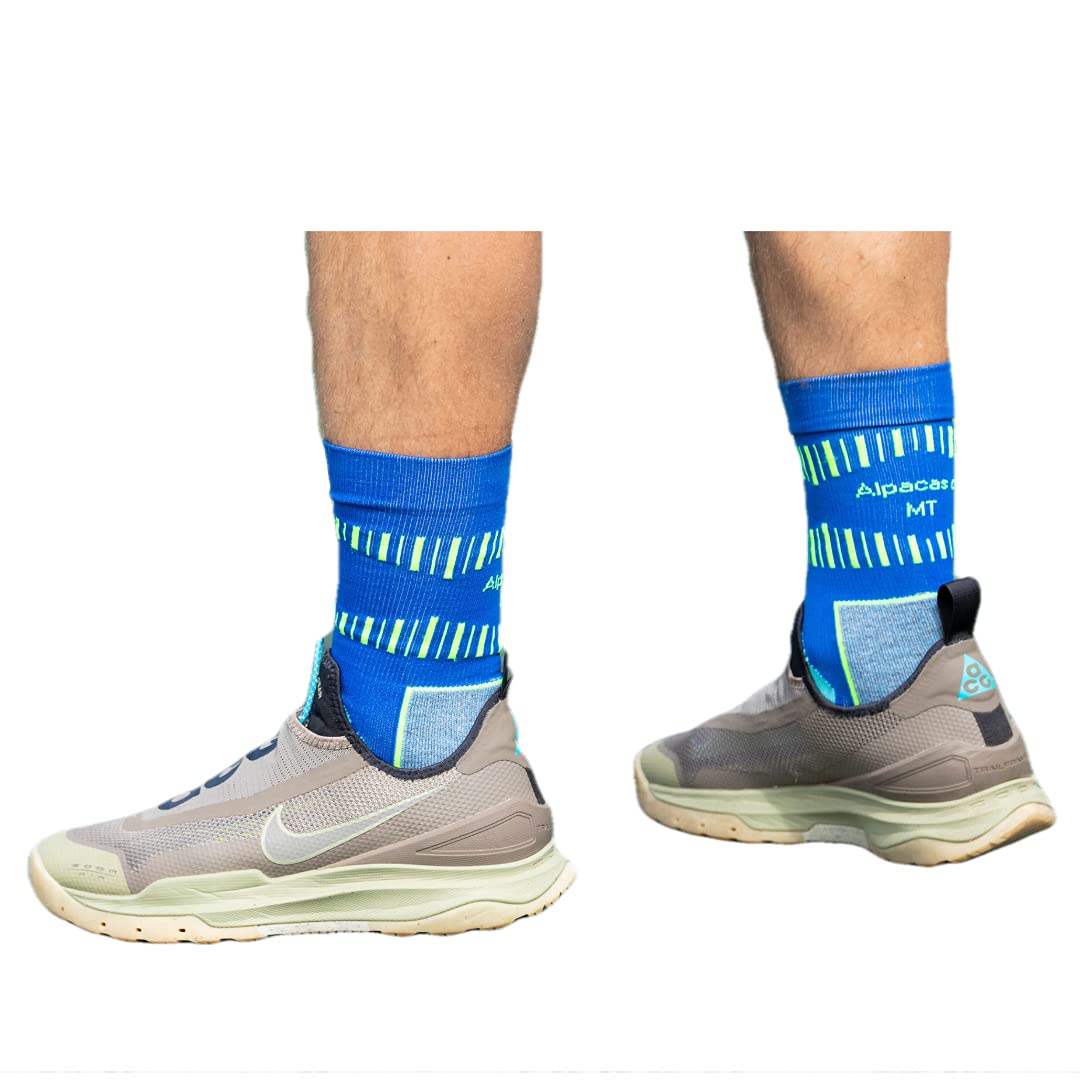 Premium Alpaca Hiking Socks for Men - Moisture Wicking, Comfort Control Mid Crew Socks (Blue, Large) - Perfect for Outdoor Adventures, Camping & Trail Running - Size Women 10-12 / Men 9-11