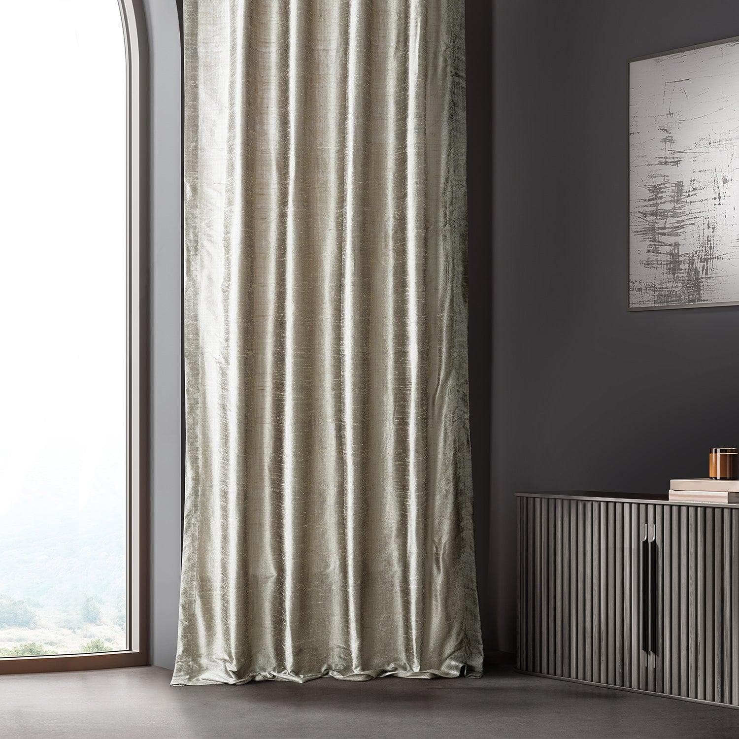 Luxury Cashmere Textured Dupioni Silk Blackout Curtains - Elegant Room Darkening Drapes for Bedroom & Living Room