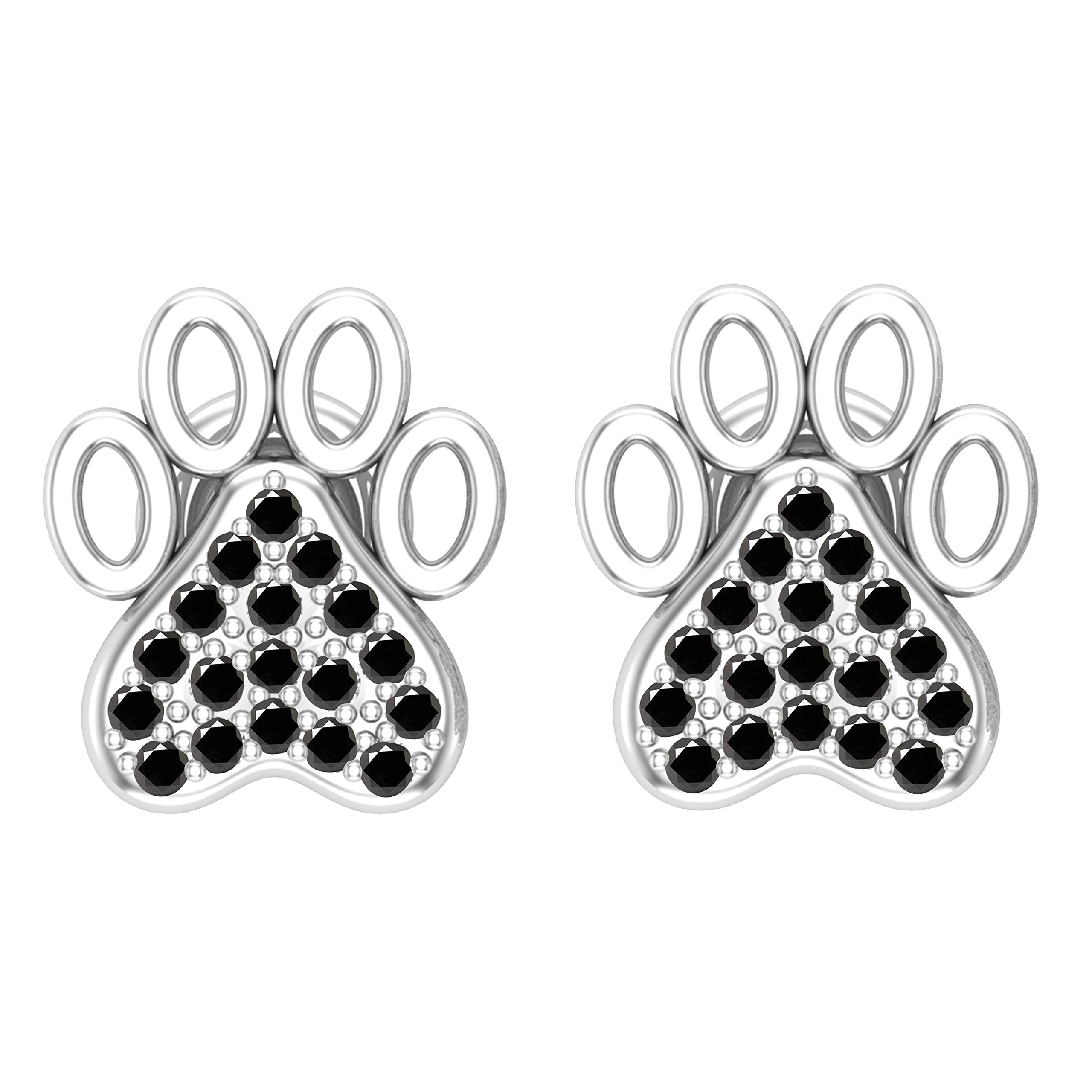 Dazzlingrock 18K Solid Gold Round Black Diamond Paw Print Stud Earrings for Women - Perfect for Casual Wear, Gifts & Pet Lovers