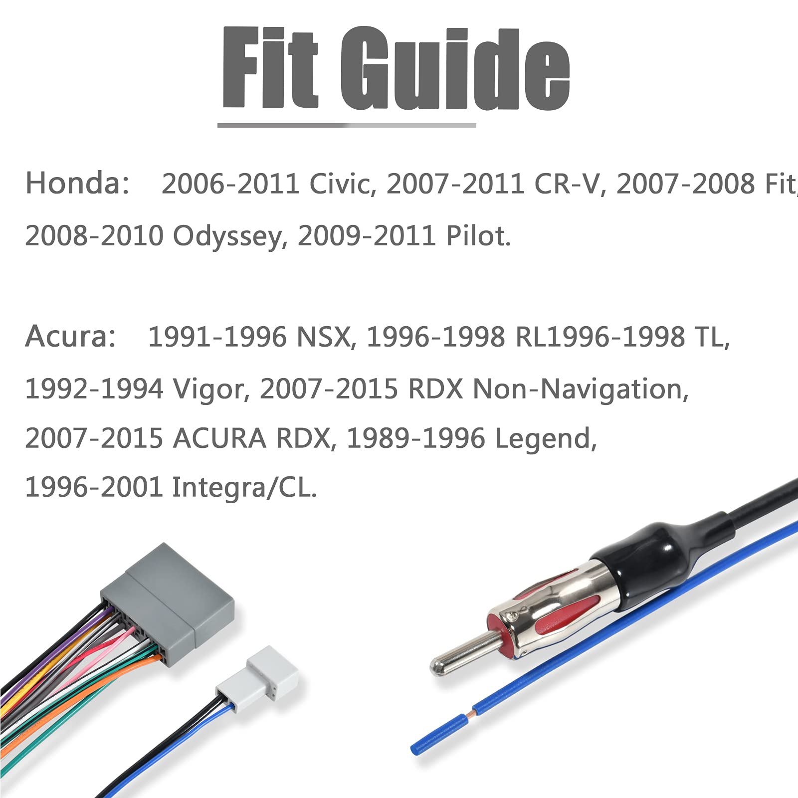 RED WOLF Car Radio Wiring Harness Kit with Antenna Adapter - Compatible with Honda Fit 2007-2008, Civic 2006-2011, CR-V 2007-2011 & Select Acura RDX/Integra 1989-2015 - Easy Aftermarket Stereo Installation for Enhanced Sound Quality