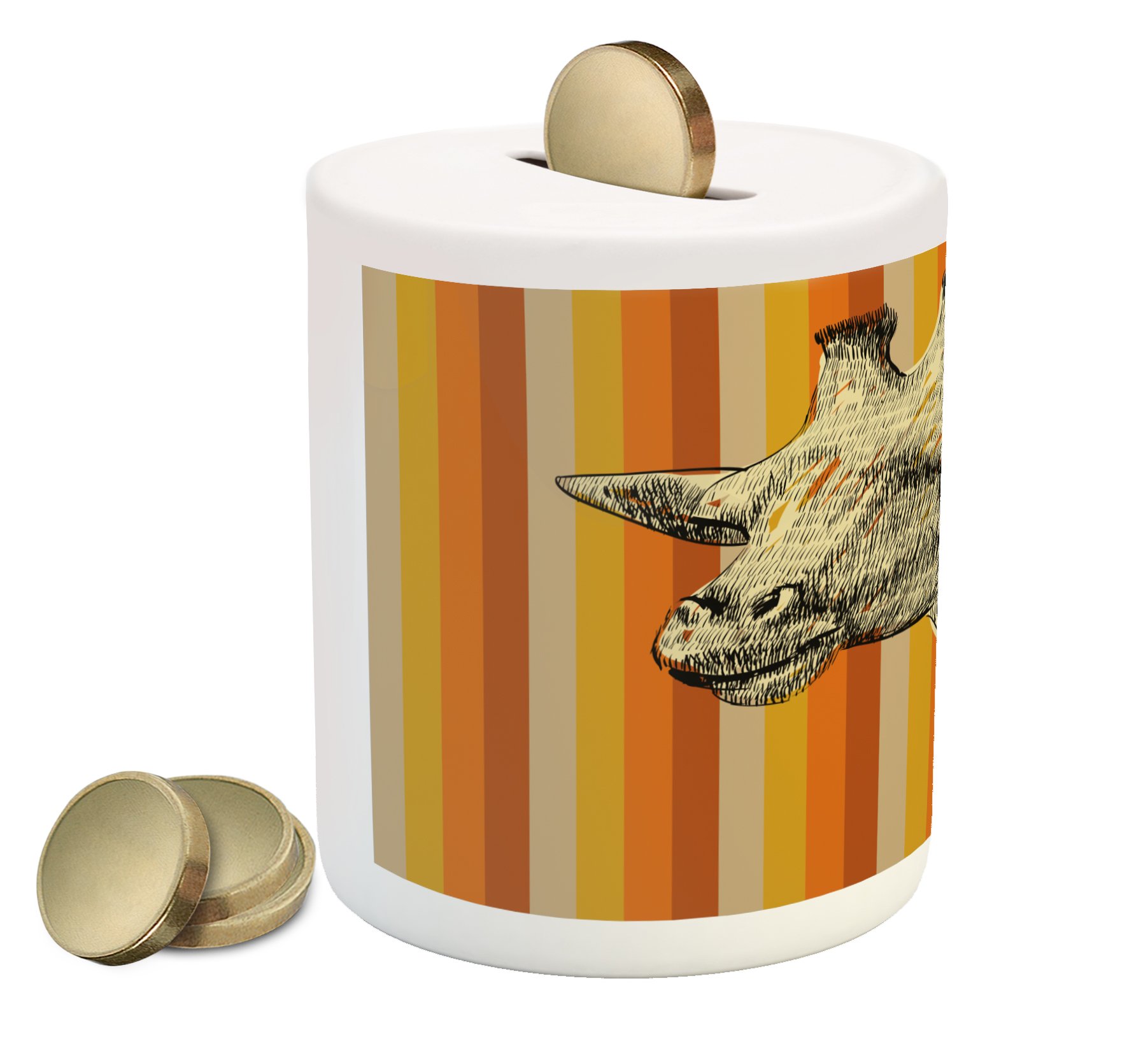 Ambesonne Ceramic Giraffe Piggy Bank - Sketch Style Zoo Animal Coin Bank for Cash Saving, 3.6