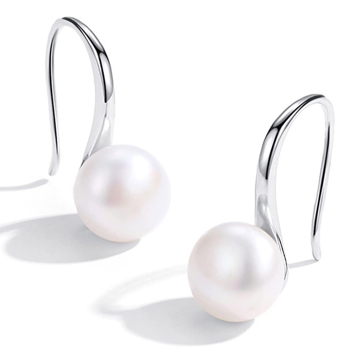 RITACH 925 Sterling Silver White Gold Pearl Drop Earrings for Women - 12mm Large Size 5A Cubic Zirconia Dangle Earrings | Elegant Jewelry for Weddings, Parties & Special Occasions
