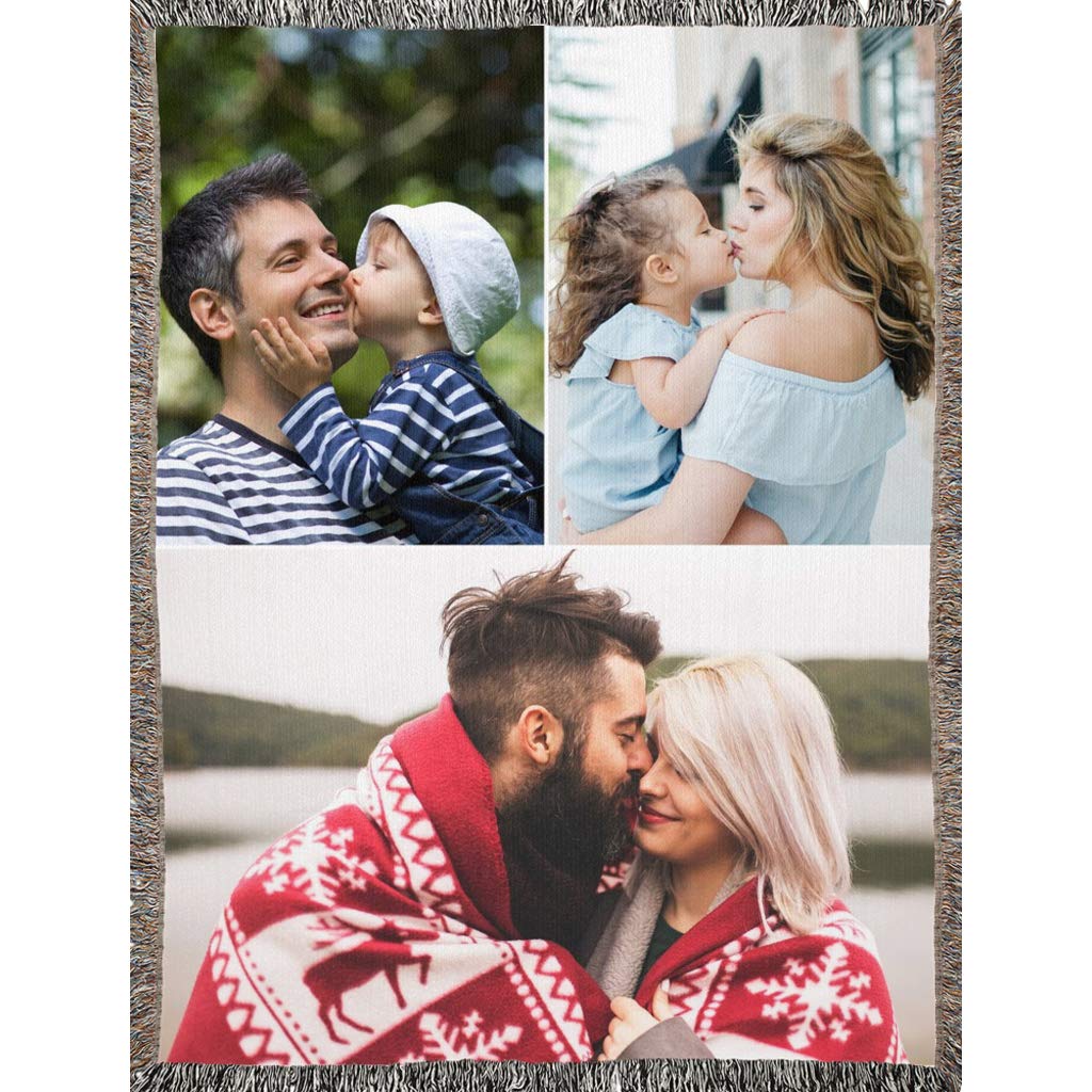 **Personalized Photo Blanket - Custom Woven Cotton Throw with 1-3 Photos (60