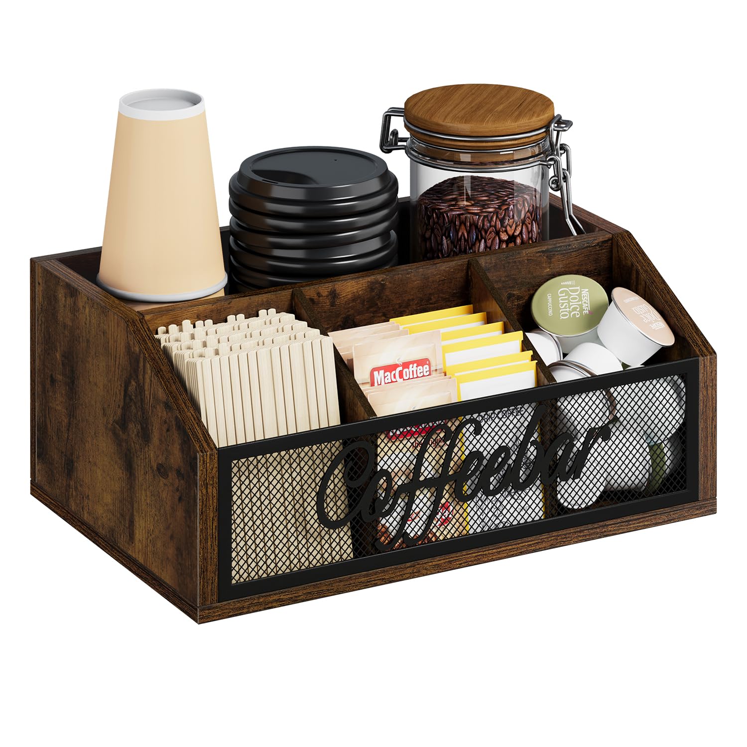 YINMIT Coffee Station Organizer - Countertop Coffee Bar Accessories Holder for Coffee Pods, Syrup, Cups & Stirrers - Coffee Condiment & Tea Organizer for Office, Kitchen or Home Coffee Station - Perfect for Espresso Machines & Keurig Brewing Systems